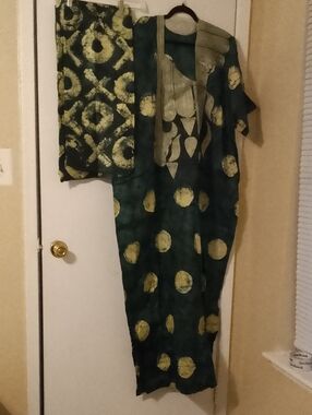 Green and Yellow Patterned Maxi Dress